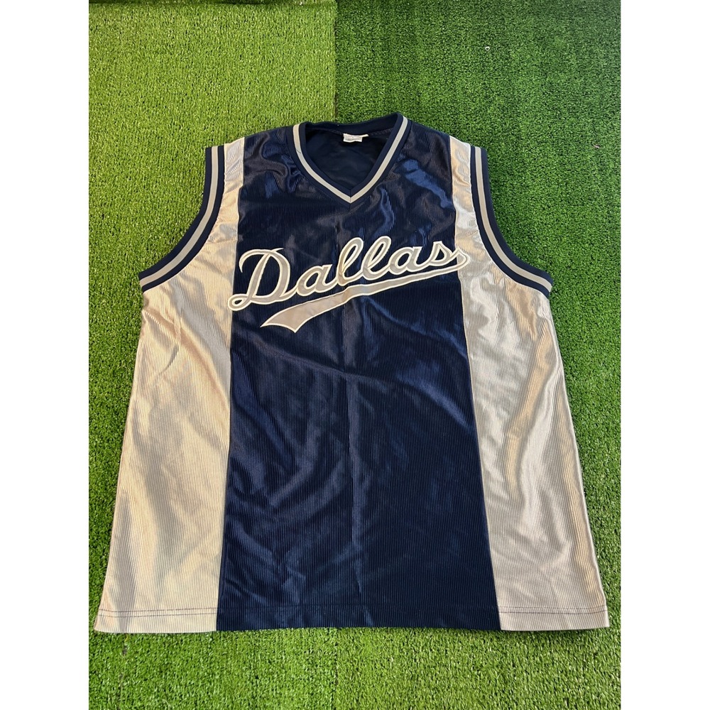 Dallas Basketball Jersey Navy Blue Silver Mesh V-Neck Sleeveless Men Large LG